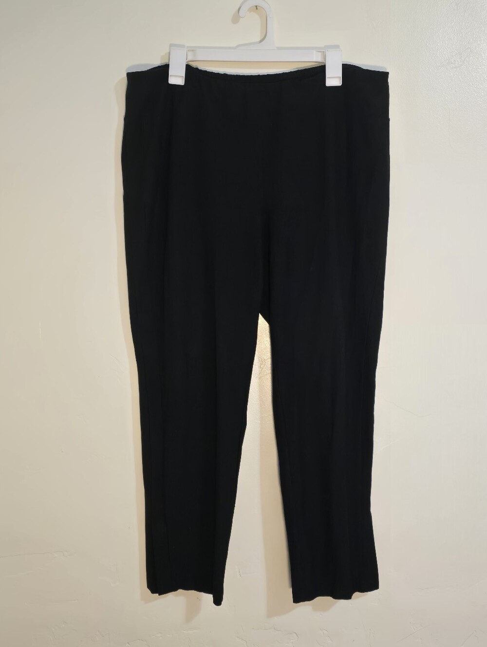 Eileen Fisher Pull Up Pants Slim Leg Slit Organic Cotton Black SZ XL #78121